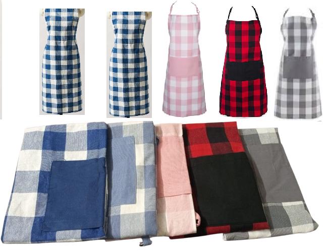 Premium Cotton Apron Black Blue Pink 31x28"