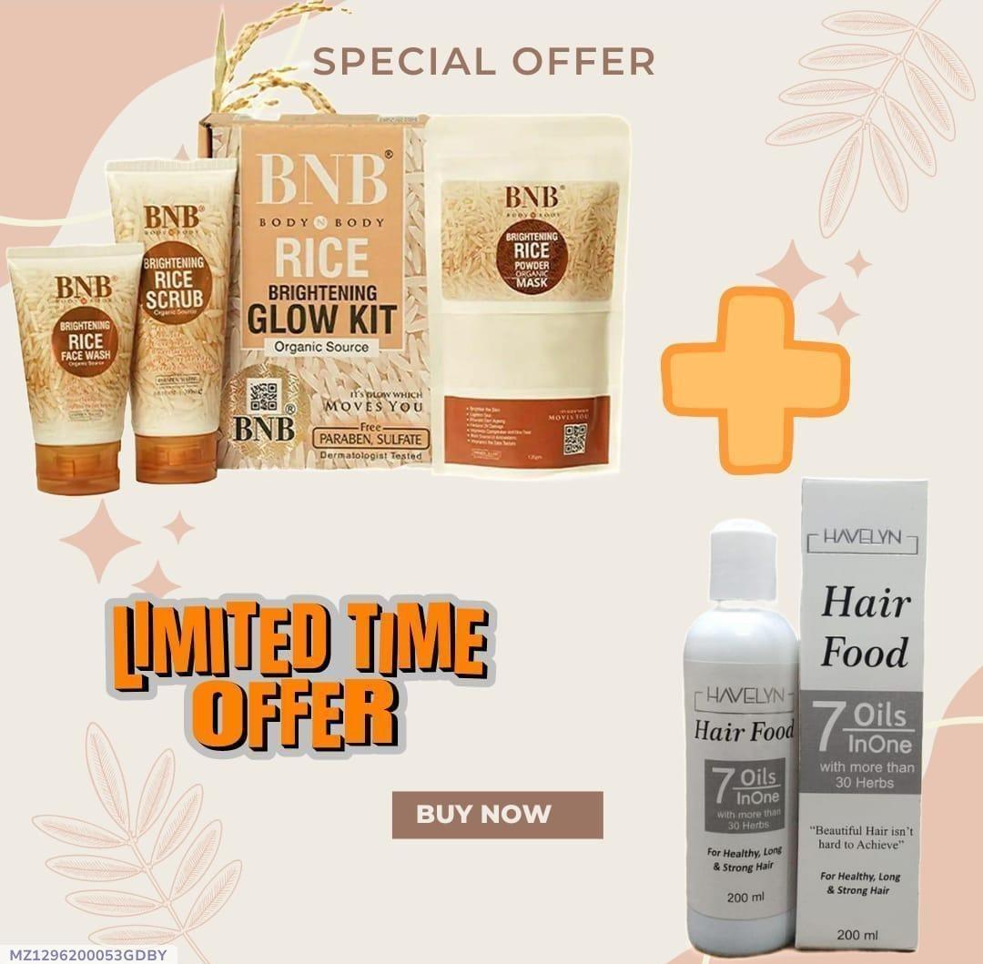 BNB Rice Glow Kit + Havelyn Hair Food 2 in 1 Set