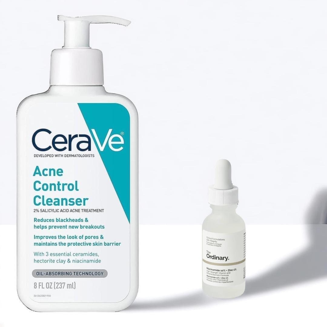 CeraVe Acne Cleanser + The Ordinary Serum Bundle