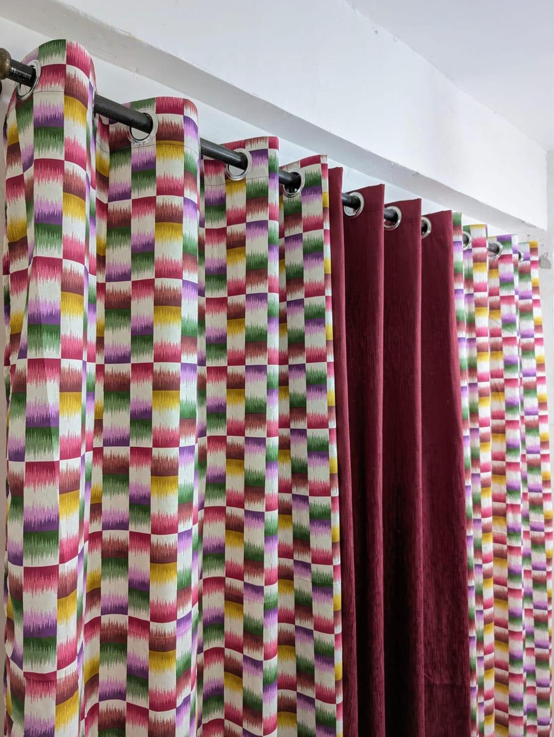 Multicolor Printed Cotton Curtains 3-Piece Set
