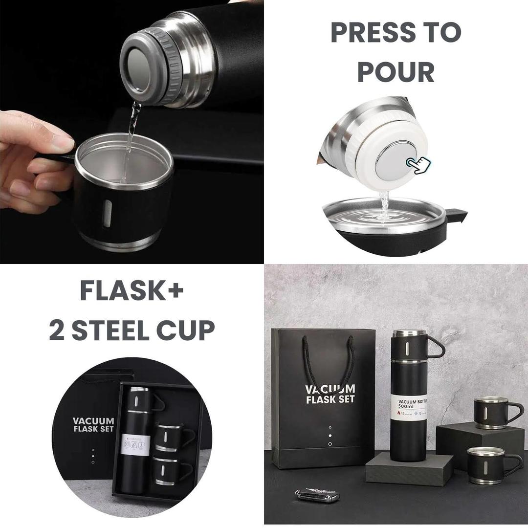 Stainless Steel Vacuum Flask Set Black Matte