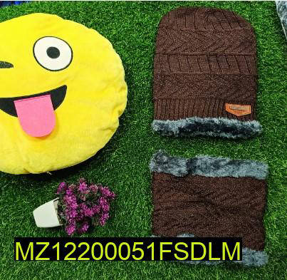 Winter Beanie & Neck Warmer Set Brown Wool Unisex