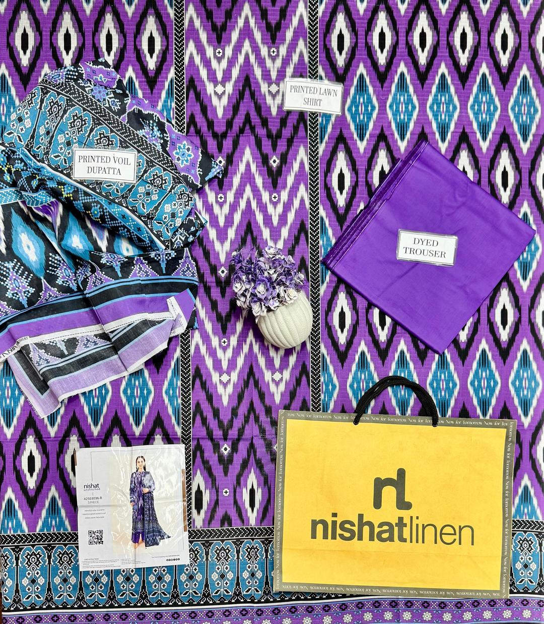 Unstitched Printed Suit Purple Dobby Lawn 3Pc