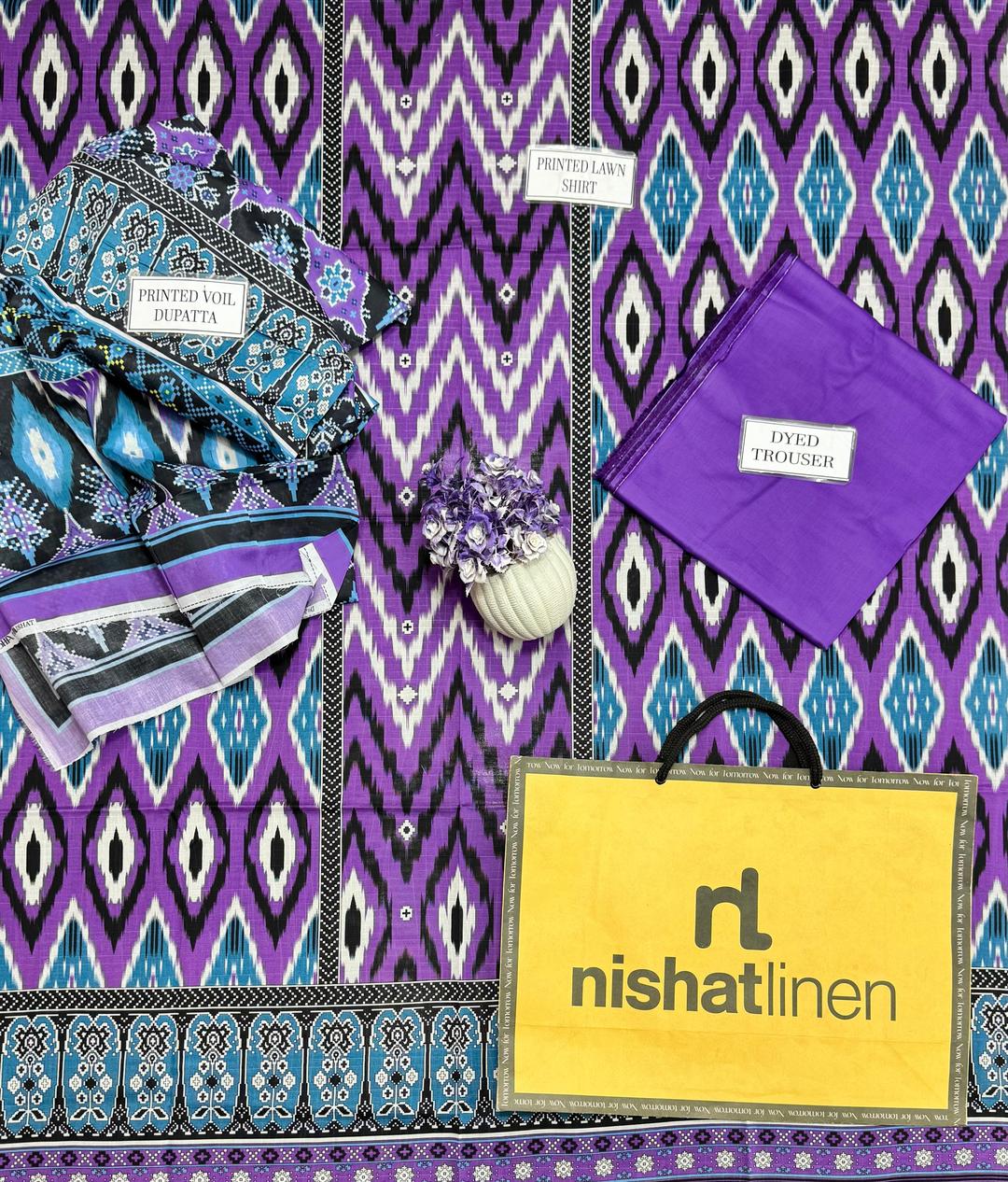 Unstitched Printed Suit Purple Dobby Lawn 3Pc