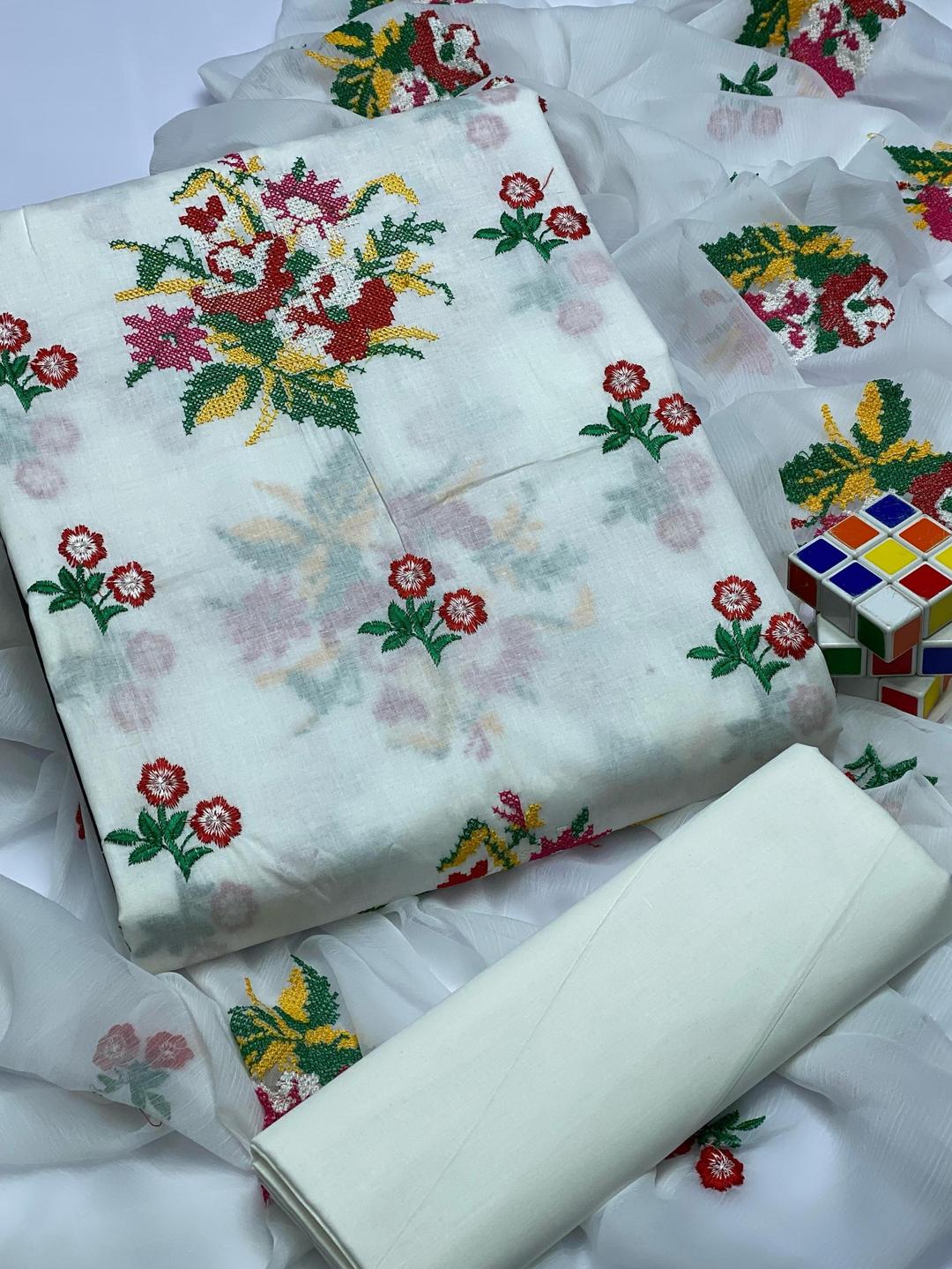 White Cotton Lawn 3-Piece Eid Suit with Chikankari Embroidery