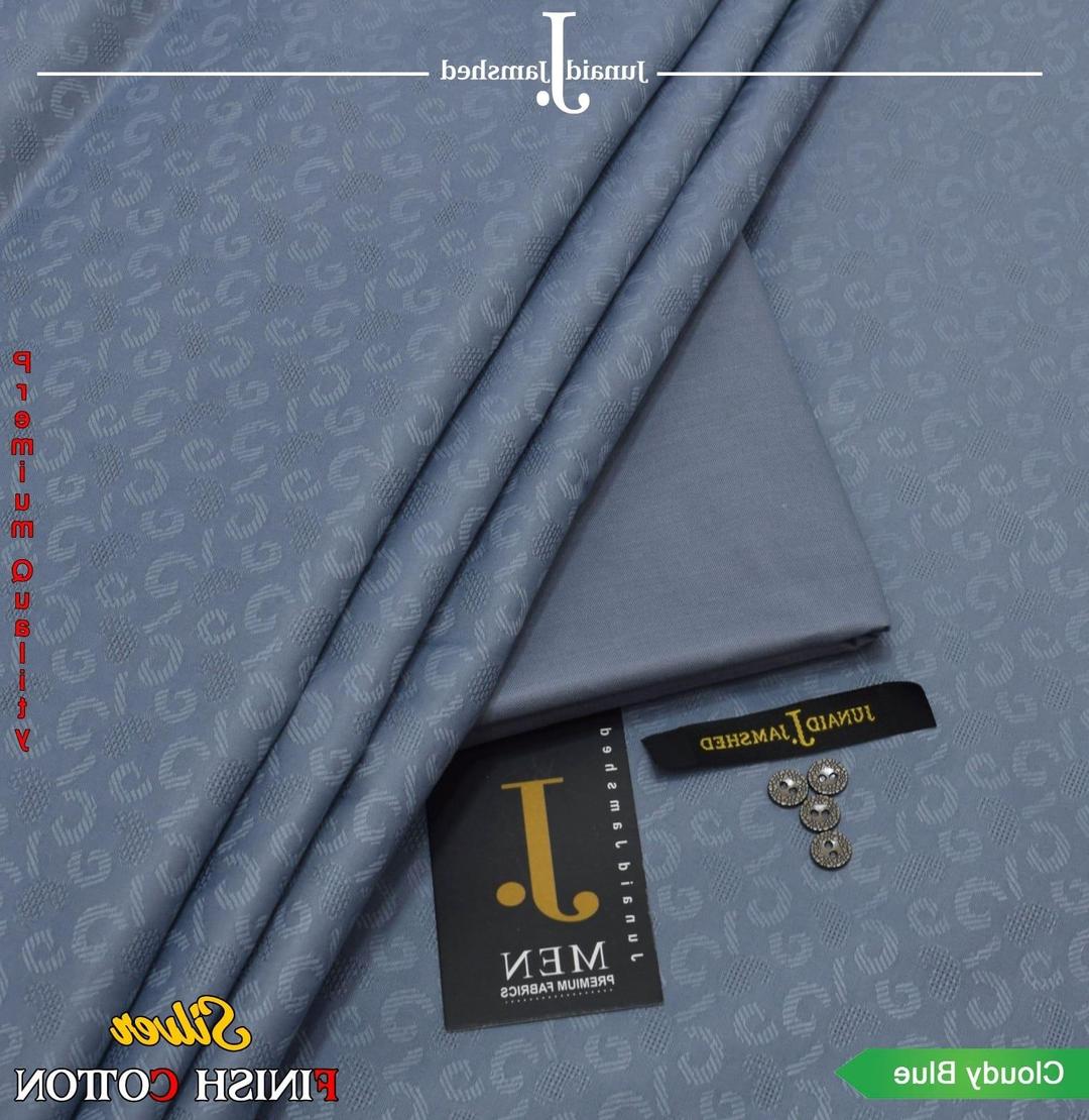 Junaid Jamshed Men's Cloudy Blue Textured Cotton Suit