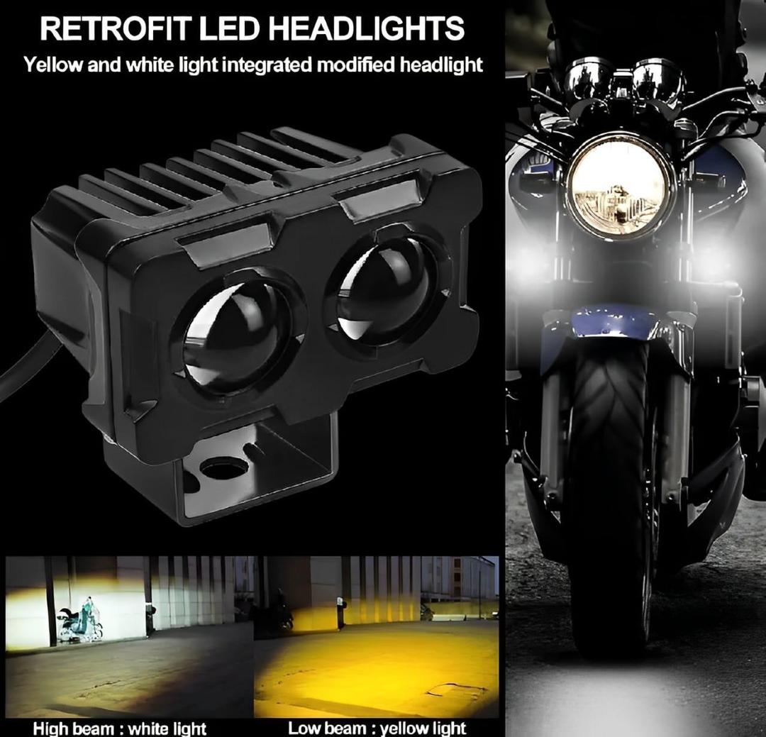 Motorcycle Dual Color LED Headlight White Yellow