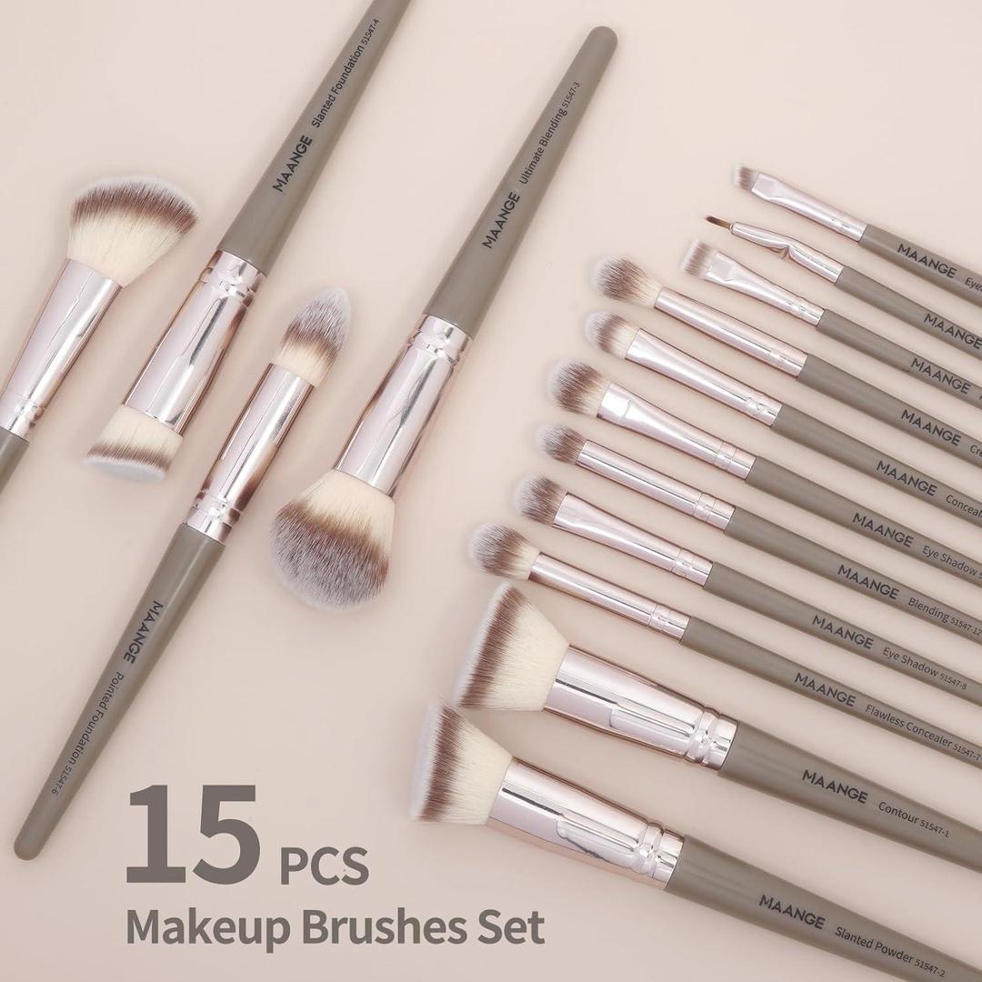 15 Pcs ABS Plastic Makeup Brushes Set for Blending & Contouring