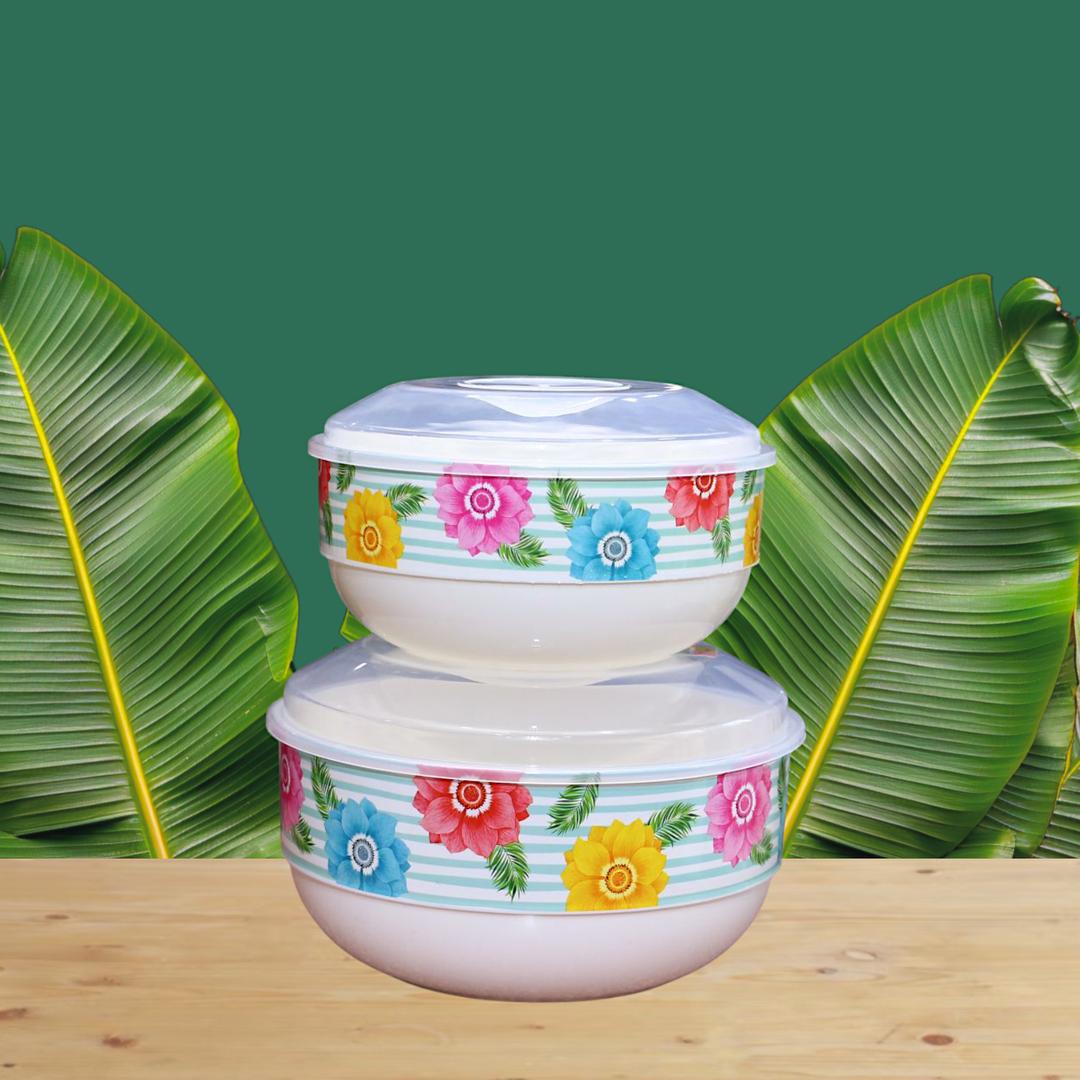 White Floral Plastic Bowl Set of 3 with Lids