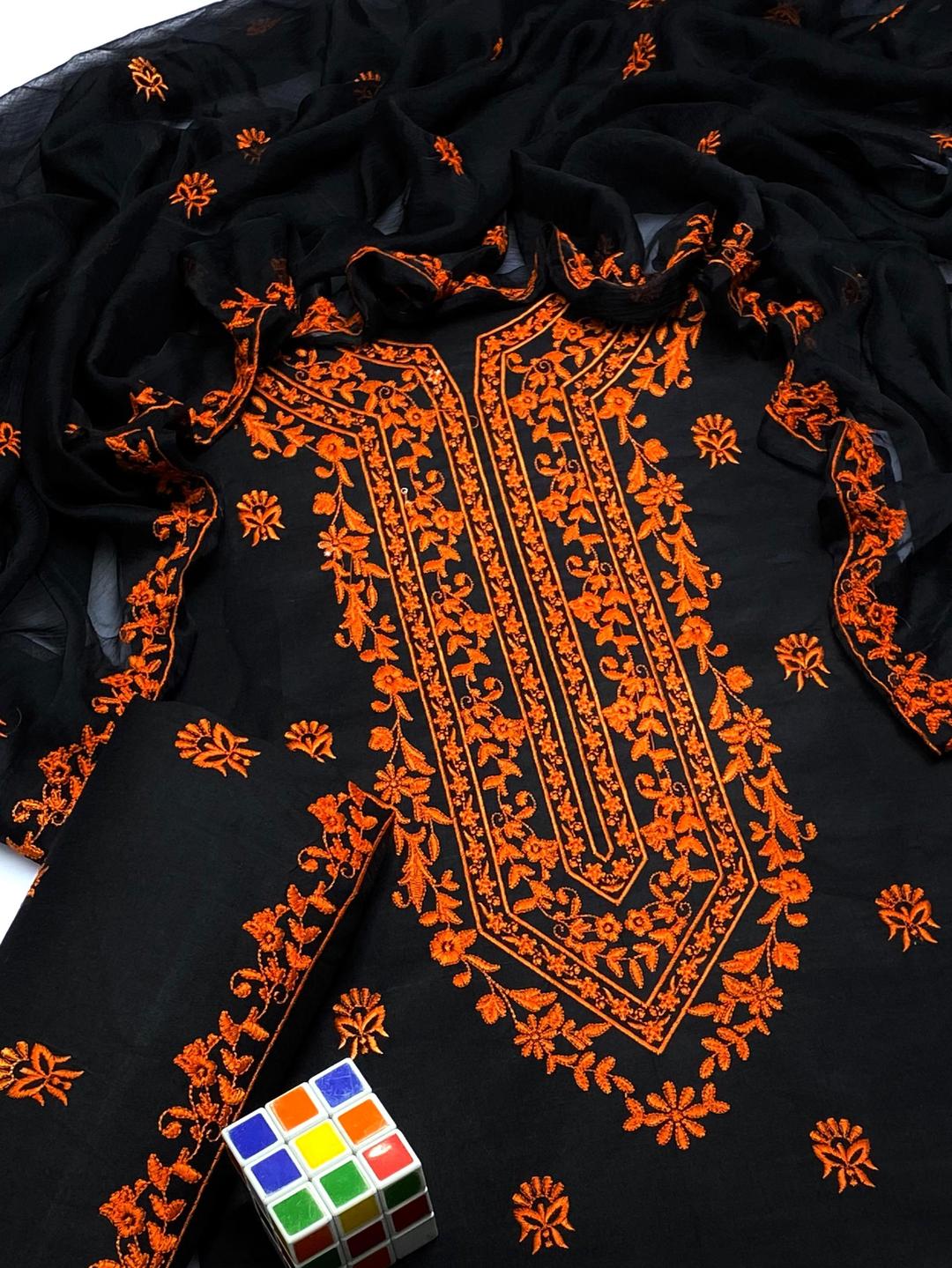Black Chikankari Embroidered 3-Piece Suit for Eid & Weddings