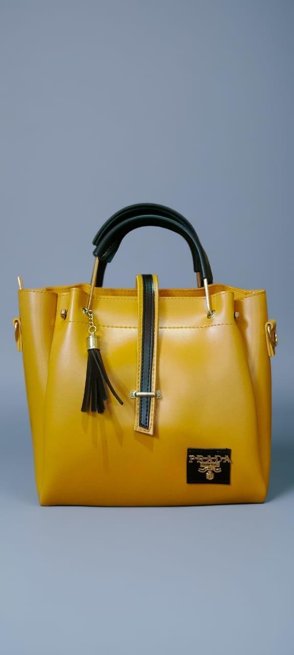 Yellow Handbag Set with Navy Tassel for Women
