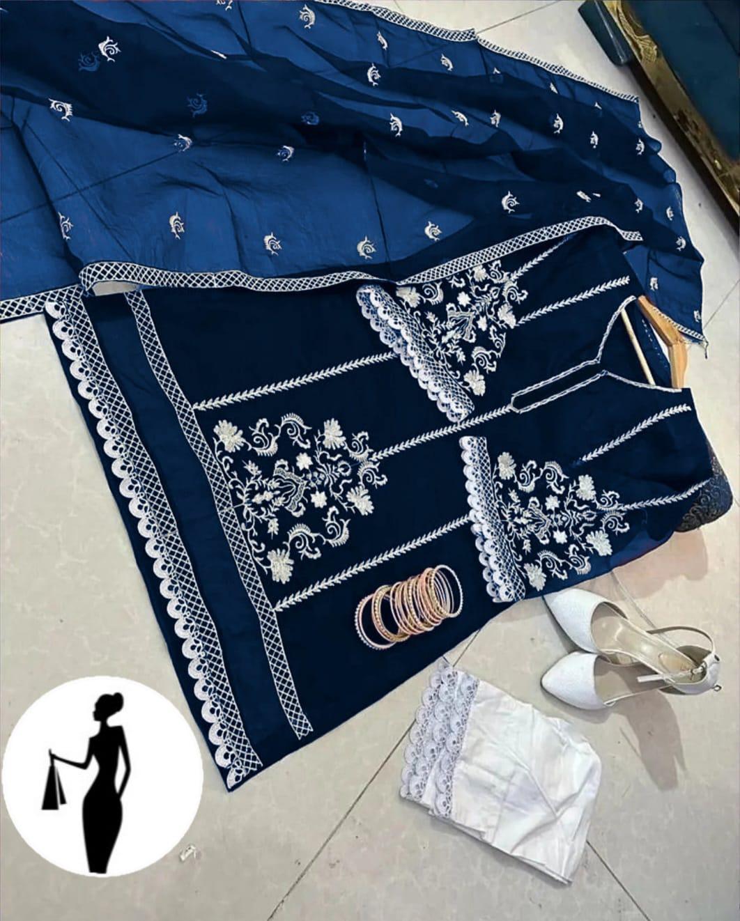 3-Piece Women Suit Organza White Embroidery Set