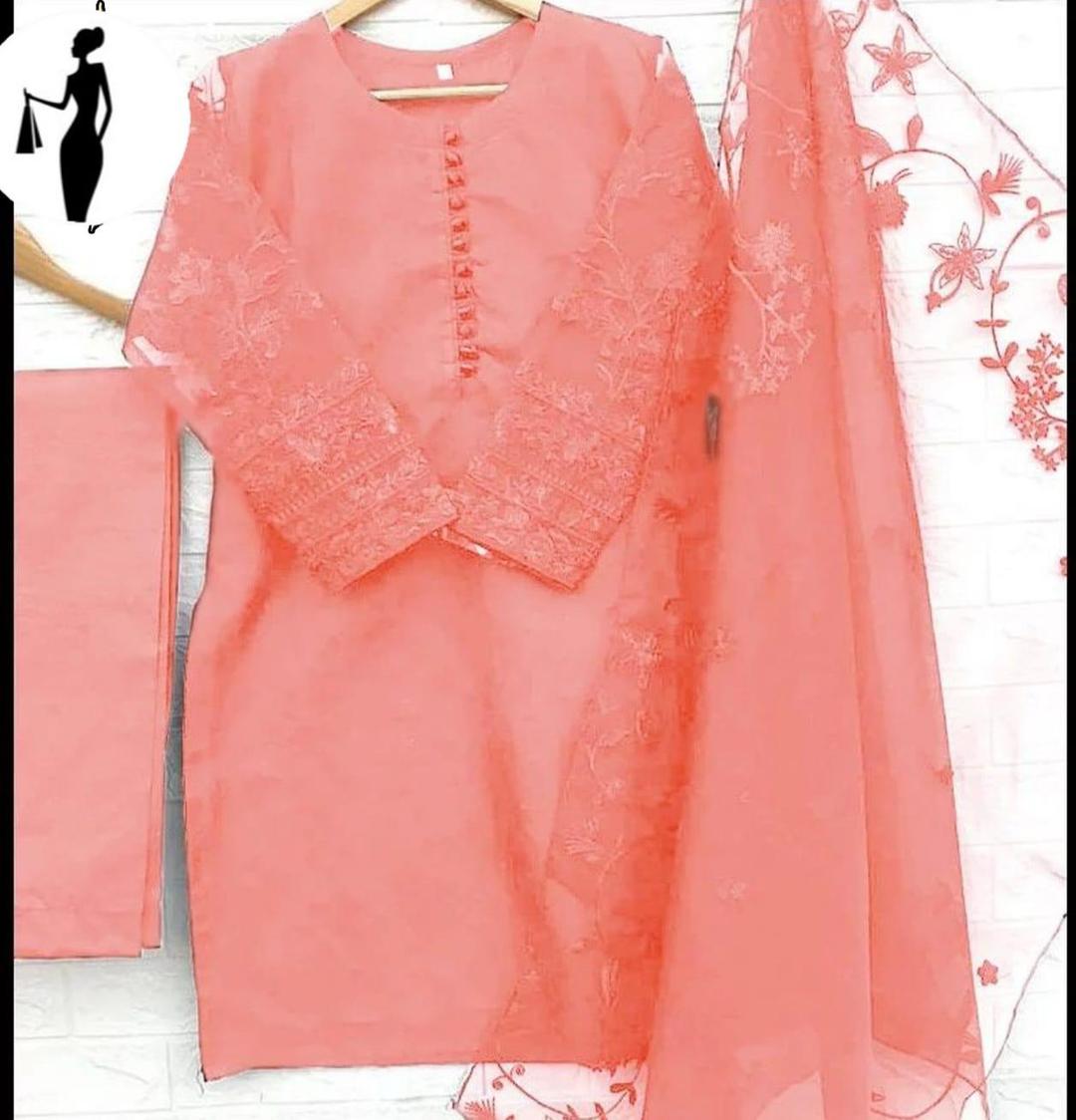 Peach Embroidered 3-Piece Suit for Women