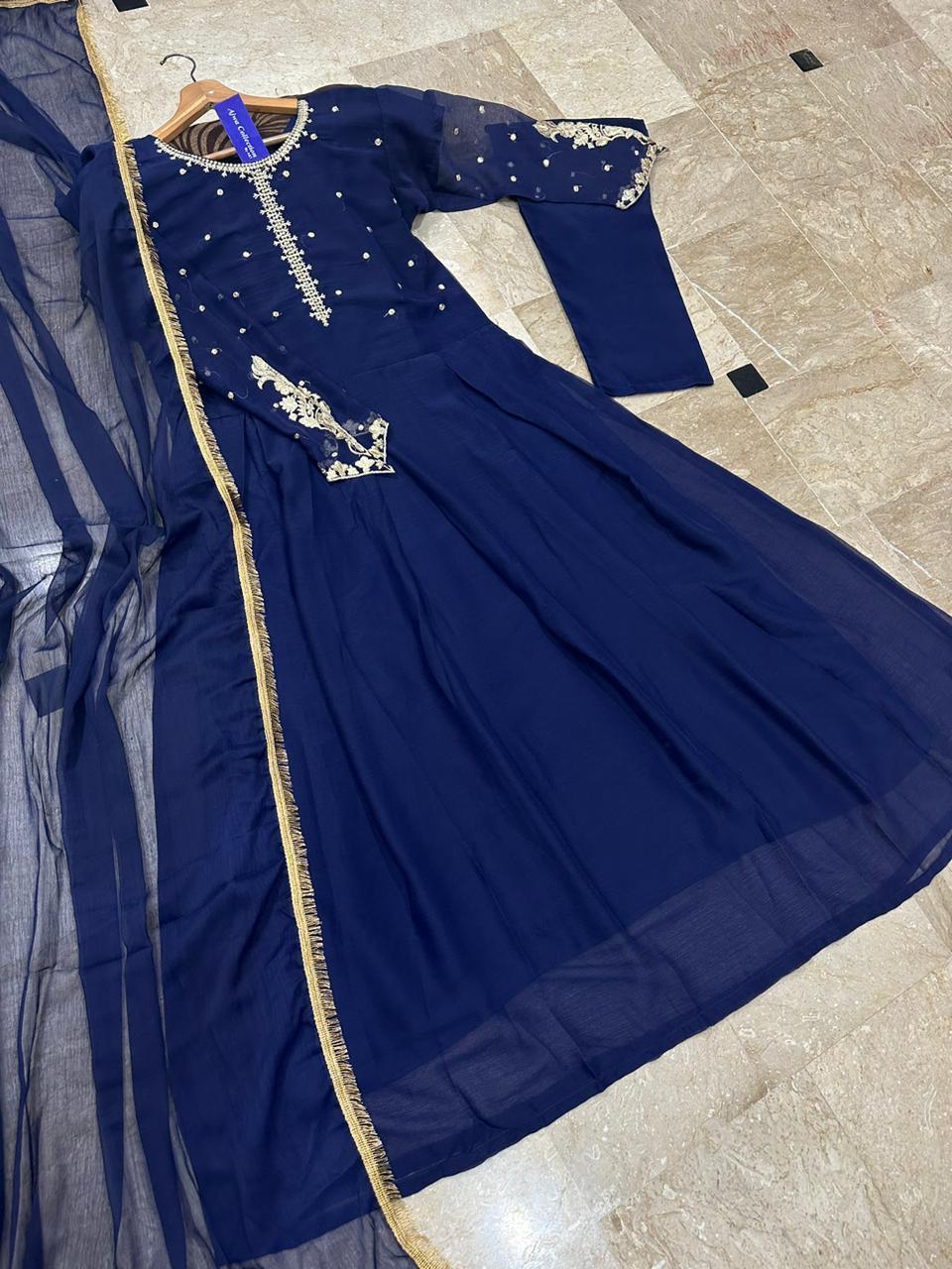 Elegant 3-Piece Women's Chiffon Maxi Suit with Embroidery & Dupatta