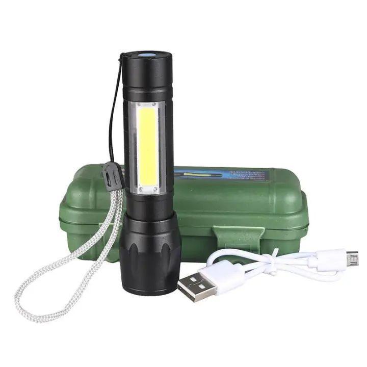 Premium Black Metal Flashlight with Green Case