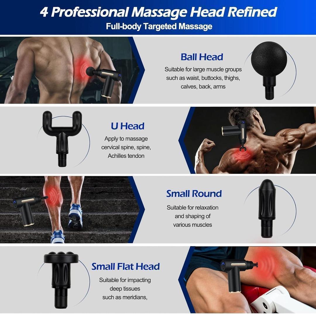 Rechargeable Massage Gun Black with 4 Heads