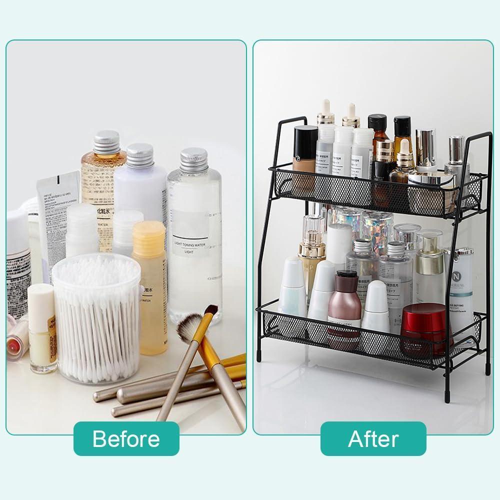 Black Two-Tier Bathroom Organizer Rack Stainless Steel