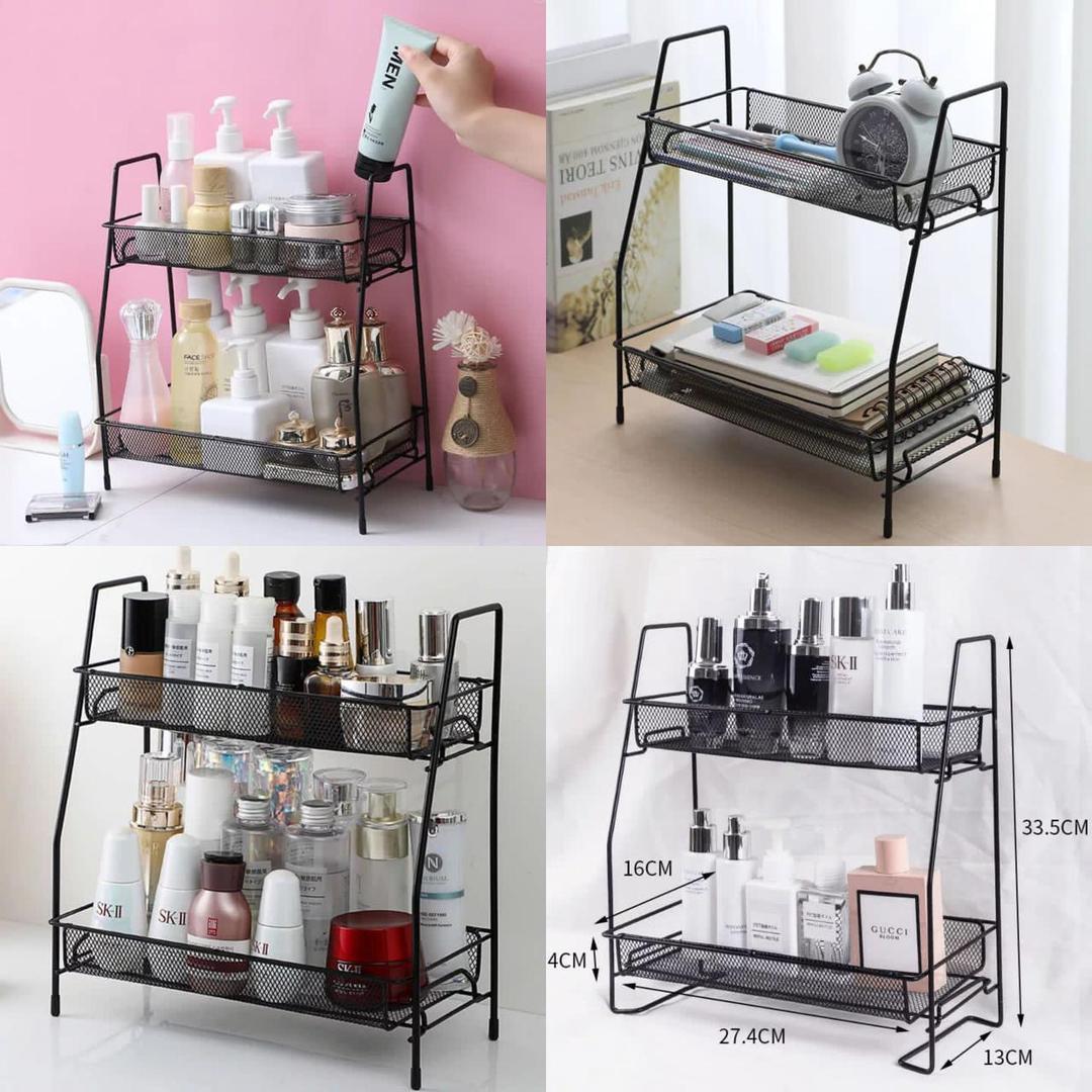 Black Two-Tier Bathroom Organizer Rack Stainless Steel