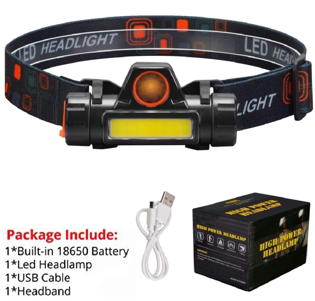 Rechargeable Headlamp Black 90° Rotatable USB