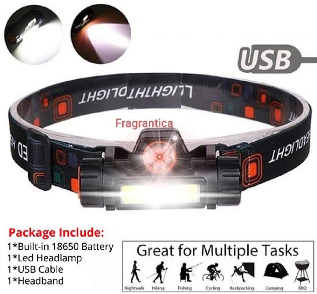 Rechargeable Headlamp Black 90° Rotatable USB