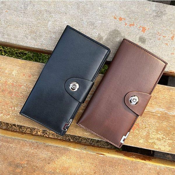 Tri-Fold Leather Wallet Black Brown Unisex 18x9cm