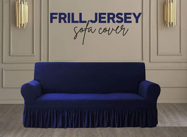 Blue Turkish Frilled 7-Seater Sofa Cover