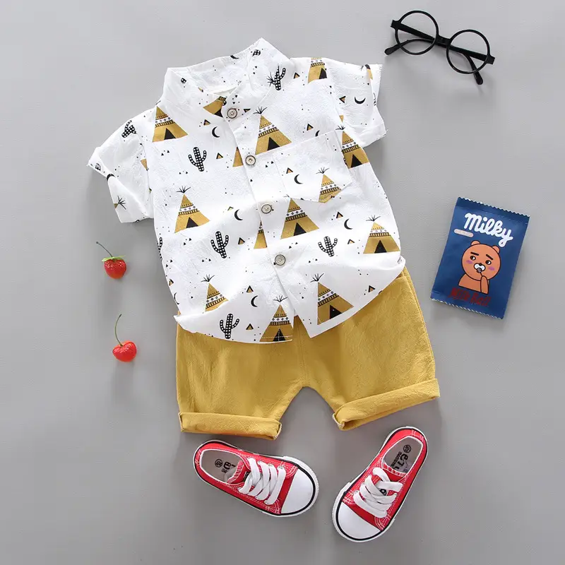 Baby Boys Summer Shirt Shorts Set Yellow Cartoon 0-3Y