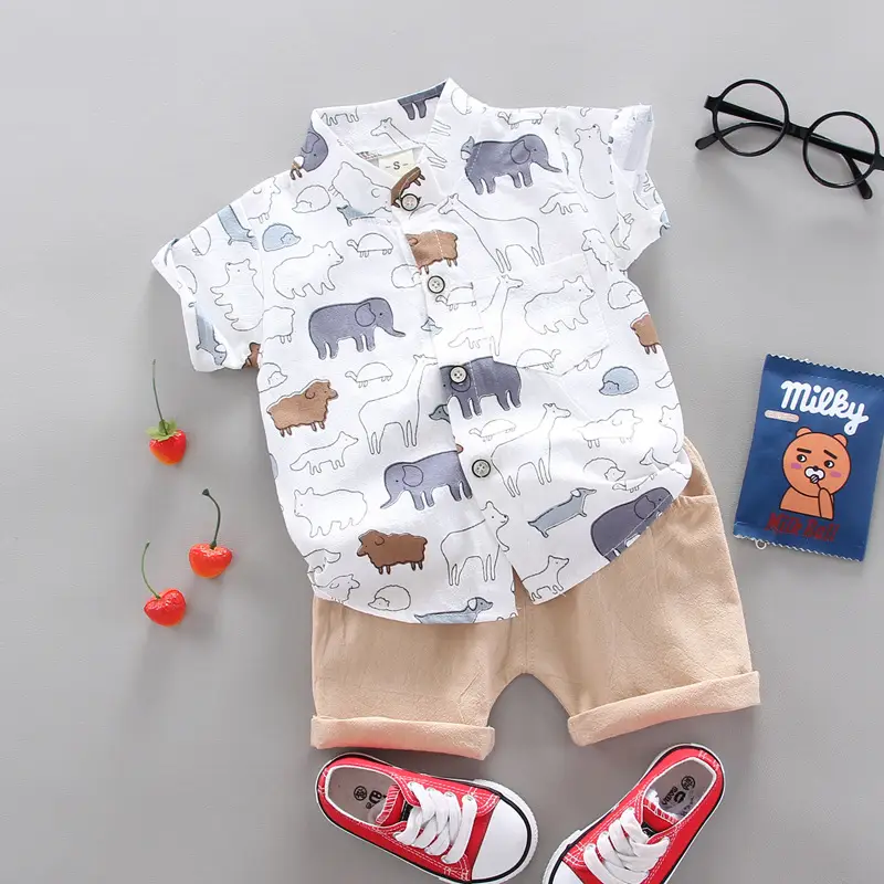 Baby Boys Summer Shirt Shorts Set Yellow Cartoon 0-3Y
