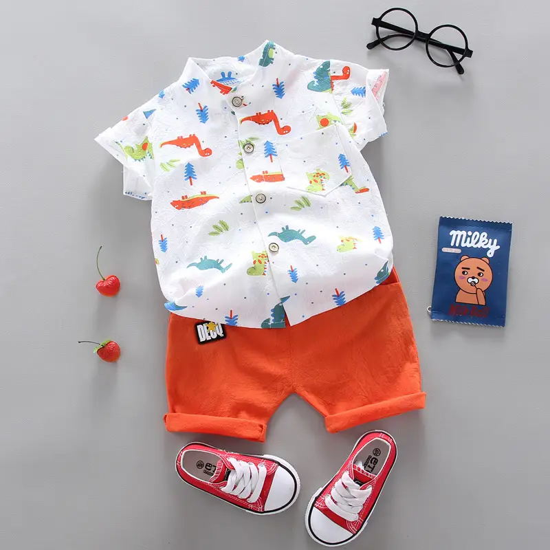Baby Boys Summer Shirt Shorts Set Yellow Cartoon 0-3Y