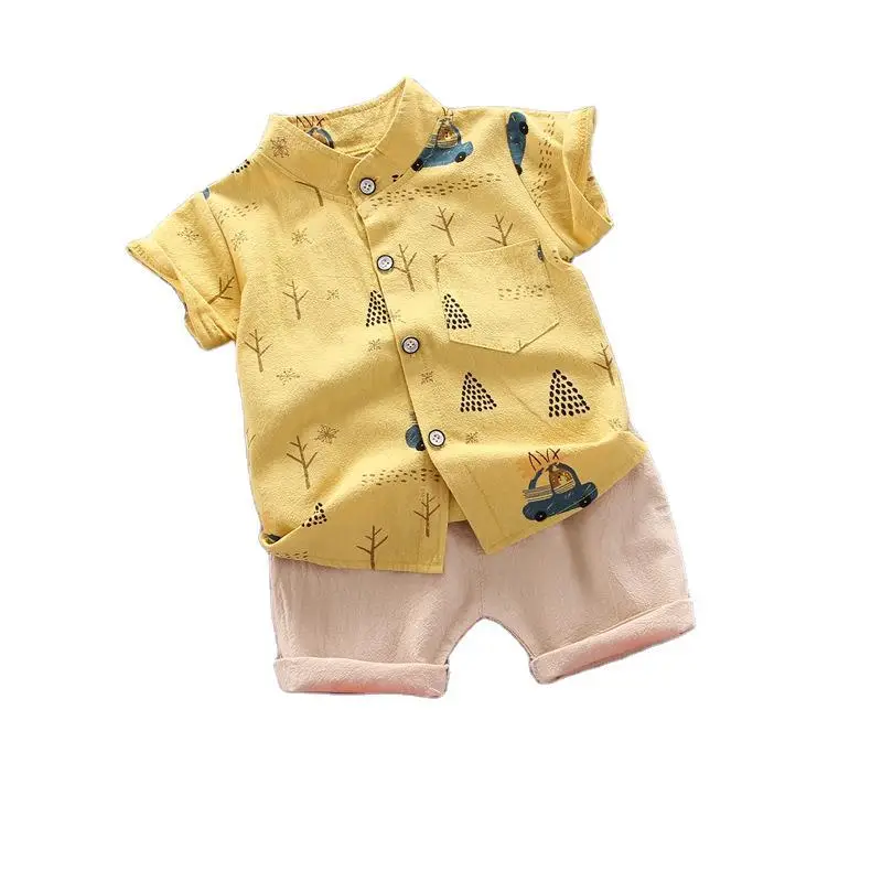 Baby Boys Summer Shirt Shorts Set Yellow Cartoon 0-3Y