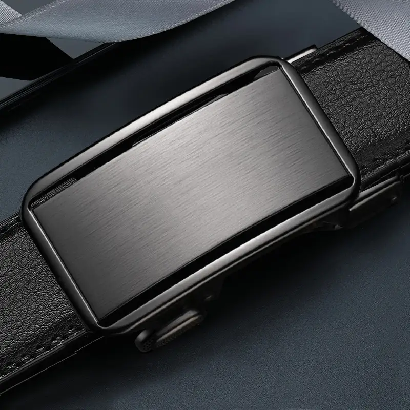 Men's Black Leather Automatic Buckle Belt