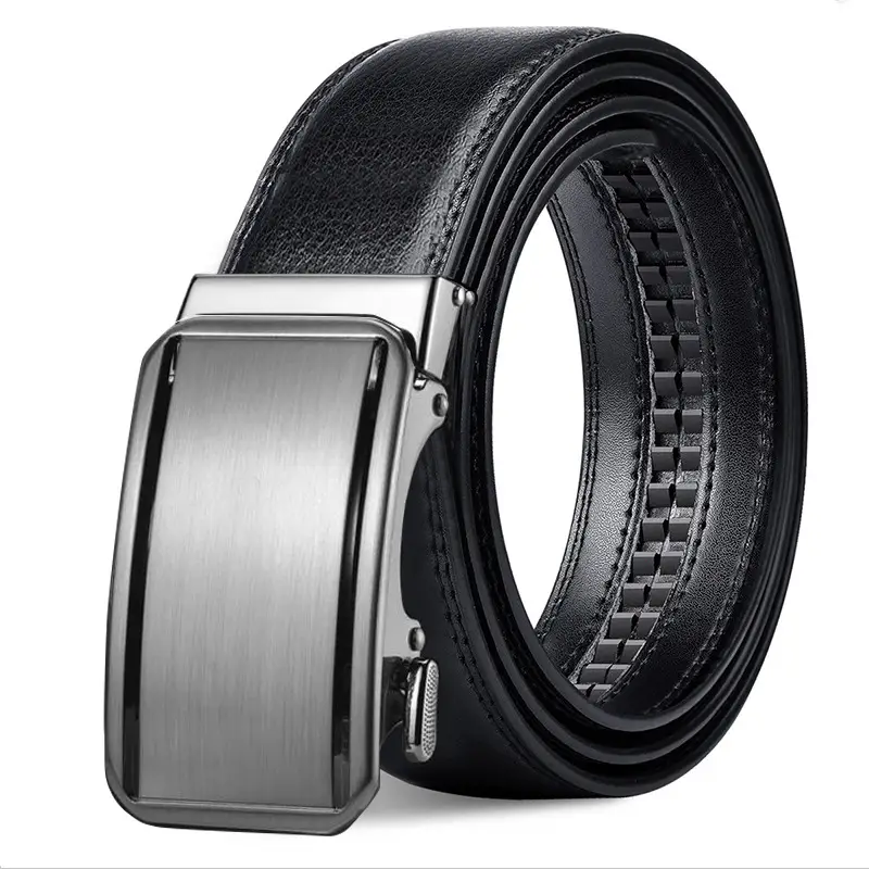 Men's Black Leather Automatic Buckle Belt