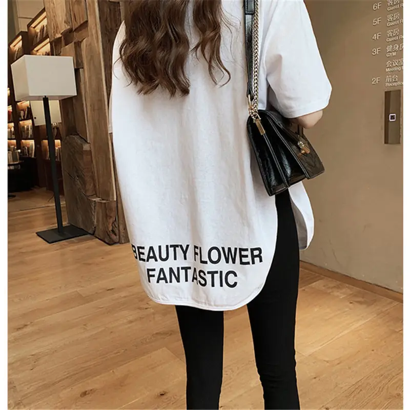 Women Printed Loose T-Shirt Black Plus Size Casual