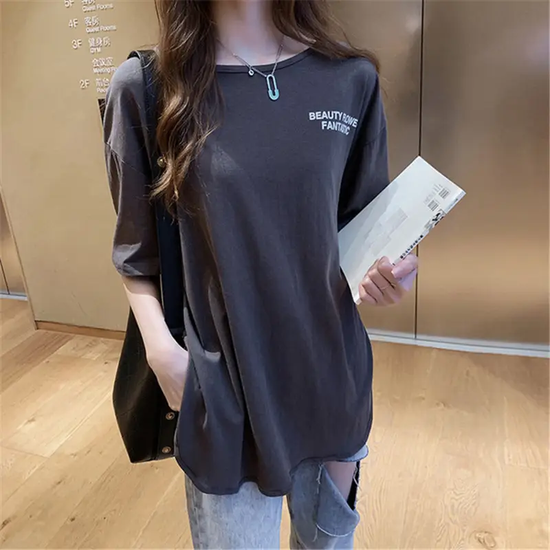 Women Printed Loose T-Shirt Black Plus Size Casual