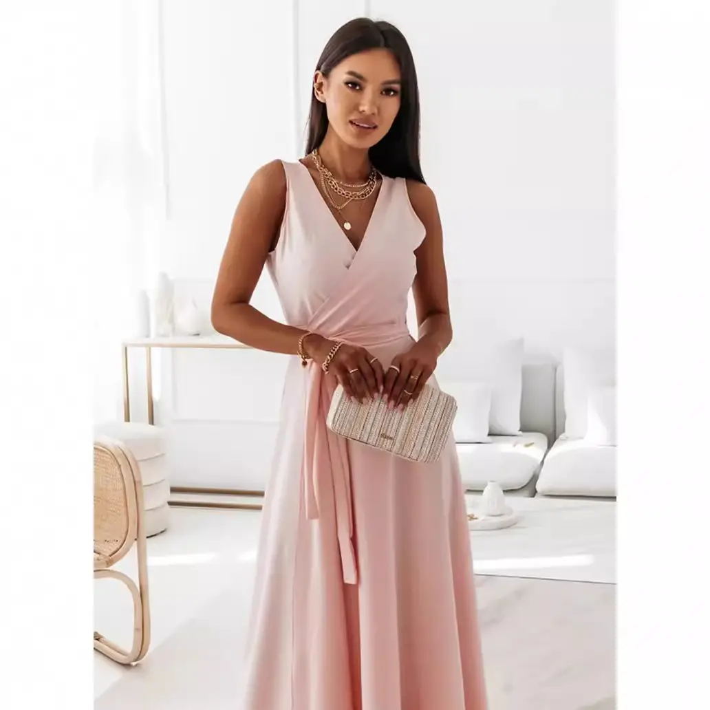 Women V-Neck Summer Dress Pink New Collection