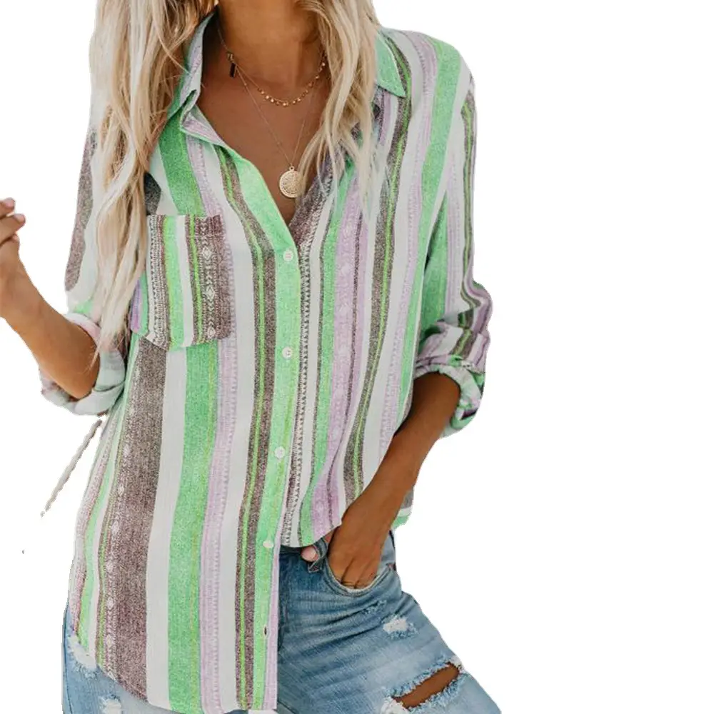Women Striped Shirt Winter Plus Size Pink Durable