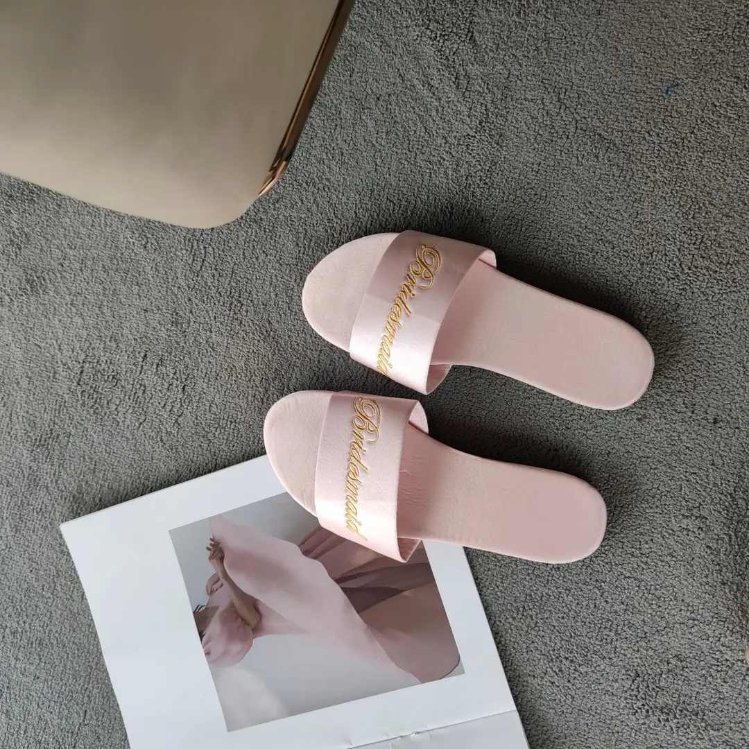 Red Satin Bride Slippers for Women Wedding Shoes