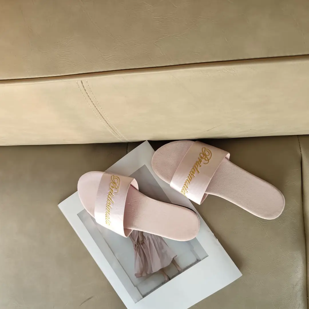 Red Satin Bride Slippers for Women Wedding Shoes