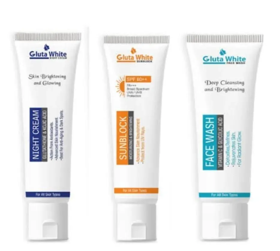 Glutathione Night Cream + Sunblock + Face Wash Set