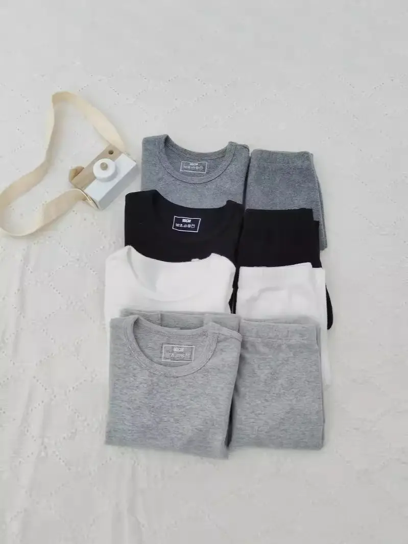 Kids Thermal Underwear Set Gray Purple Warm Sleepwear