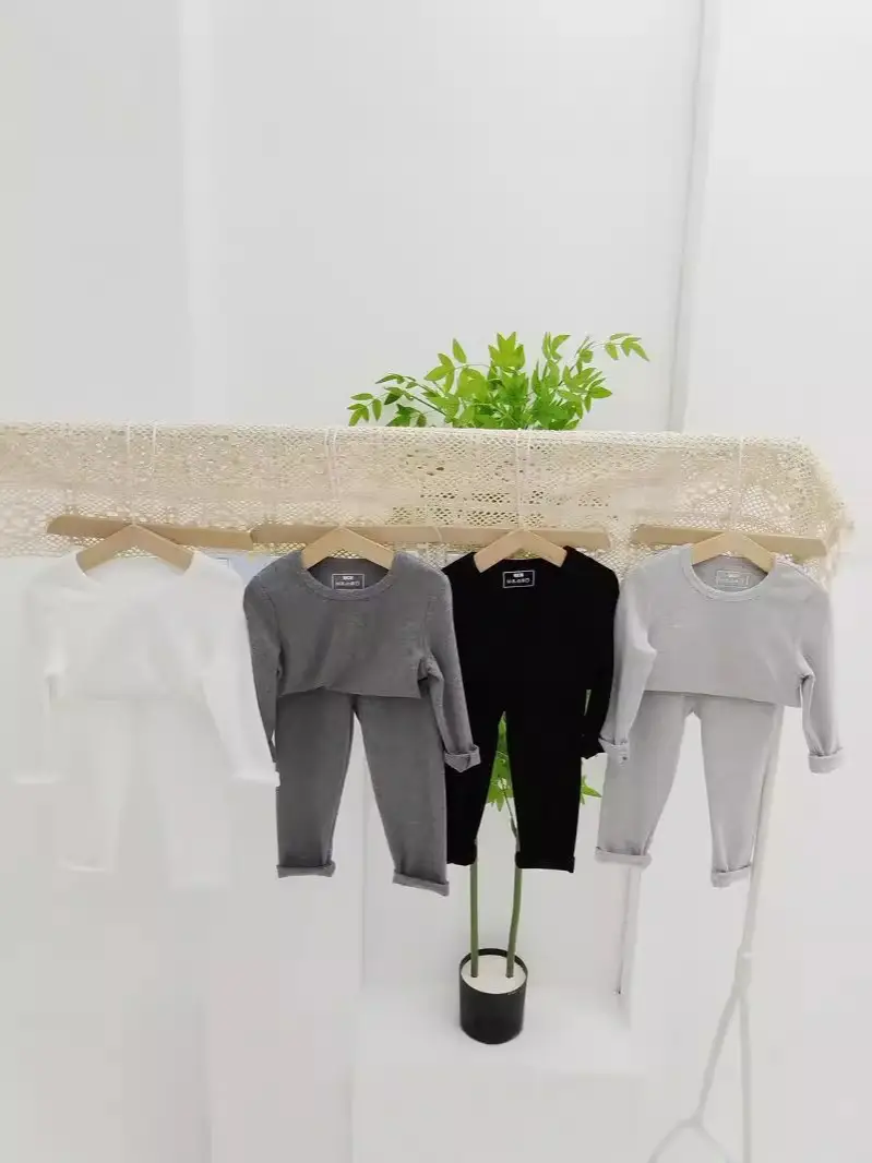 Kids Thermal Underwear Set Gray Purple Warm Sleepwear