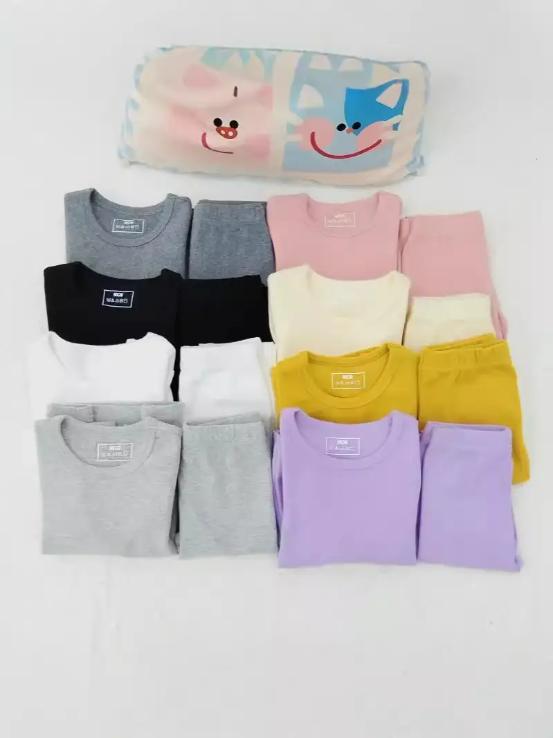 Kids Thermal Underwear Set Gray Purple Warm Sleepwear