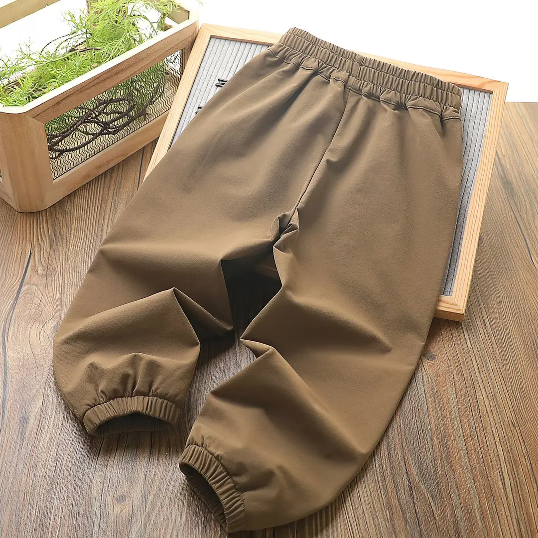 Men Woven Sports Pants Black Brown Elastic Waist