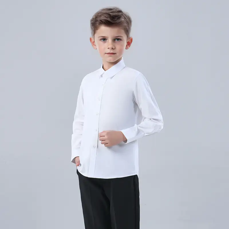 Boys Cotton School Uniform Shirt White Long Sleeve