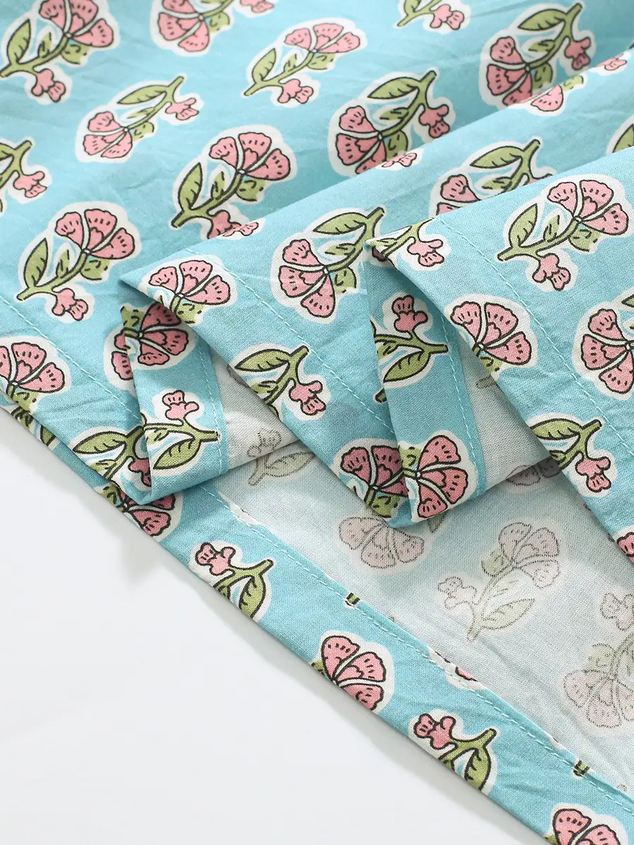 Cotton Floral Summer Dress for Little Girl Blue Pink