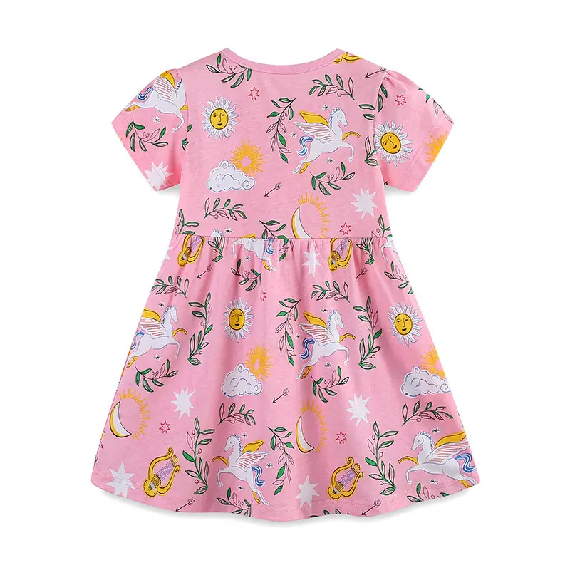 Pink Unicorn Print Kids Dress for Summer