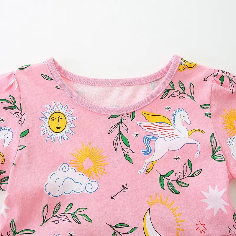 Pink Unicorn Print Kids Dress for Summer