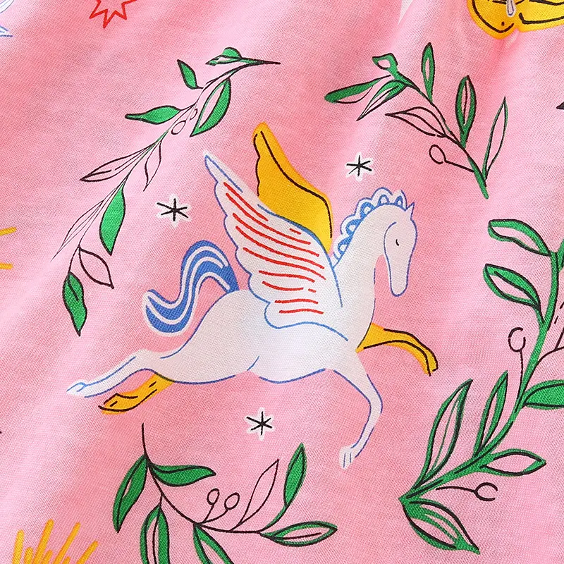 Pink Unicorn Print Kids Dress for Summer