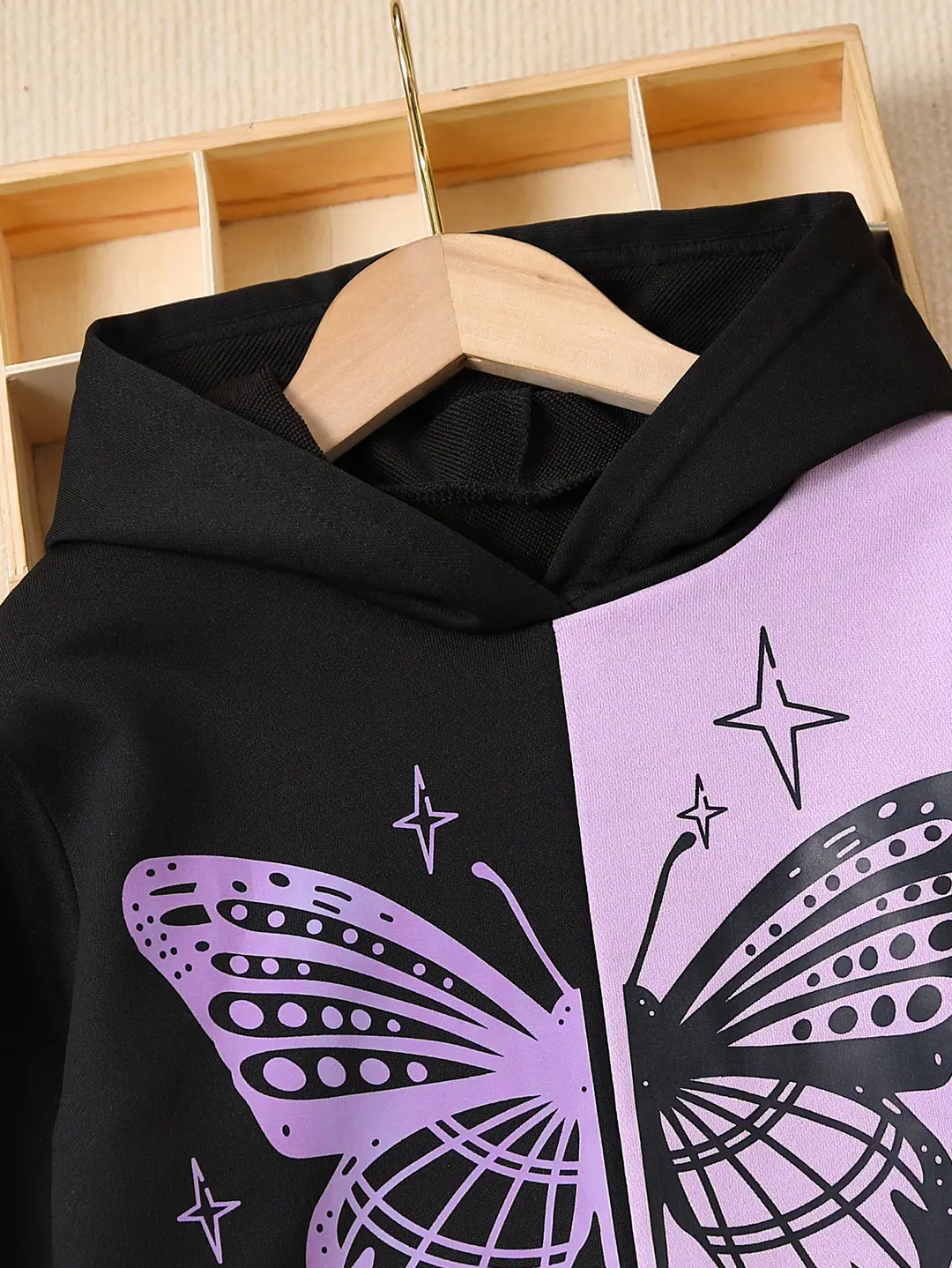 Kids Butterfly Hoodie & Joggers Set Black Lavender
