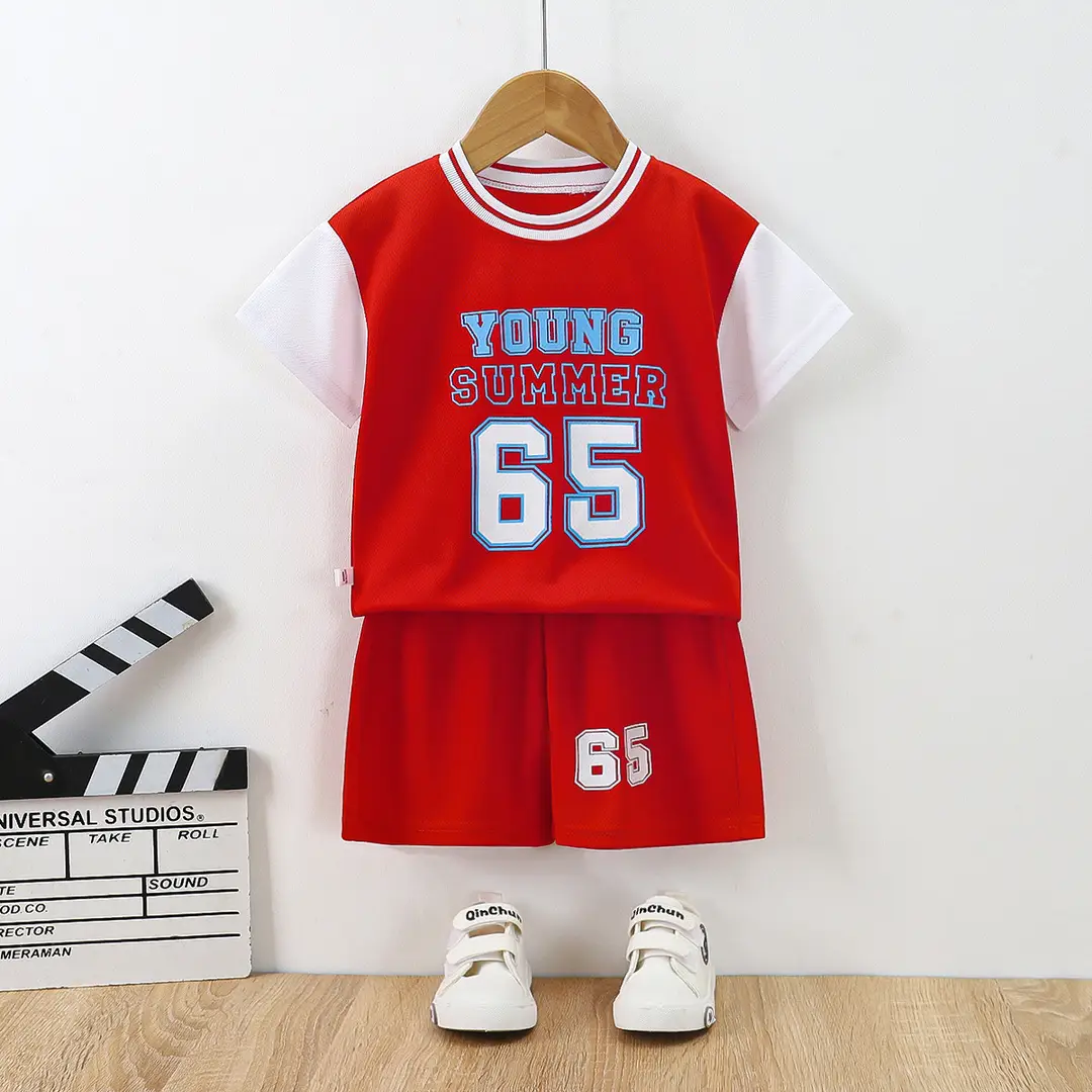Kids Sports Shorts Set 65 Print Red Blue Yellow Black
